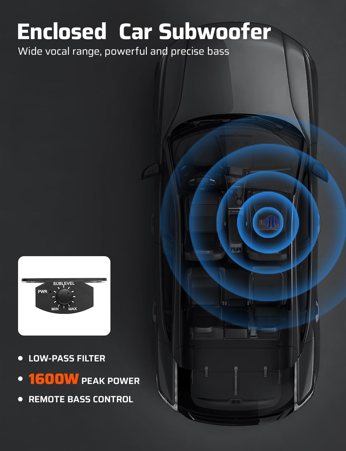 Ehaho 10" 1600W Slim Under Seat Car Subwoofer with Amp, Class D MOSFET Amp & RGB Light, APP/Remote Control, Music Sync Bass & Rainbow Chasing Effects, Independent Low-Pass Filter/Gain/Bass Boost