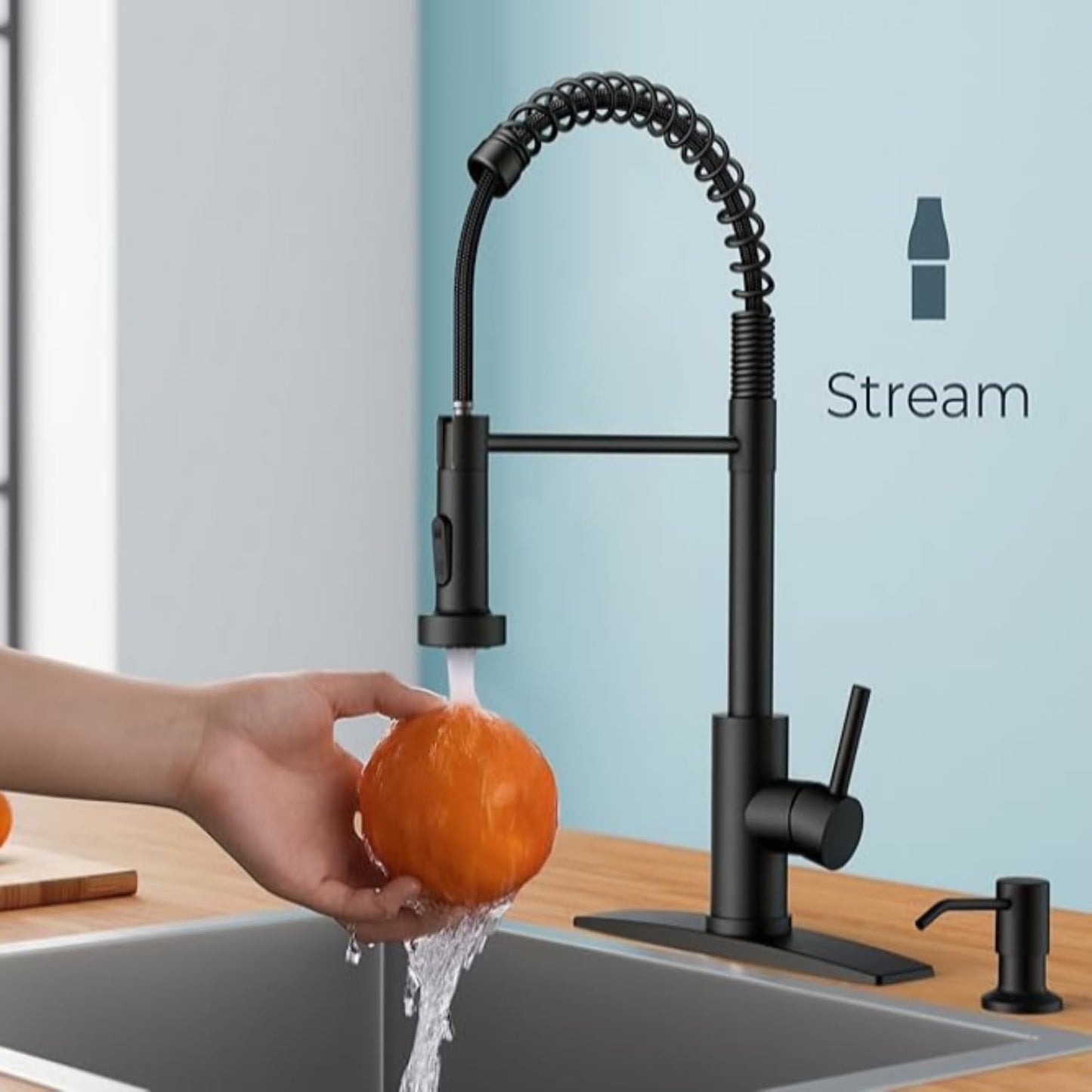 VIDEC Touch On Kitchen Faucet, 3 Modes Pull Down Sprayer, Touch On Sensor Activated, Ceramic Valve, 360-Degree Rotation, 1 or 3 Hole Deck Plate. 10-Year Warranty.(Matte Black,KW-62R)