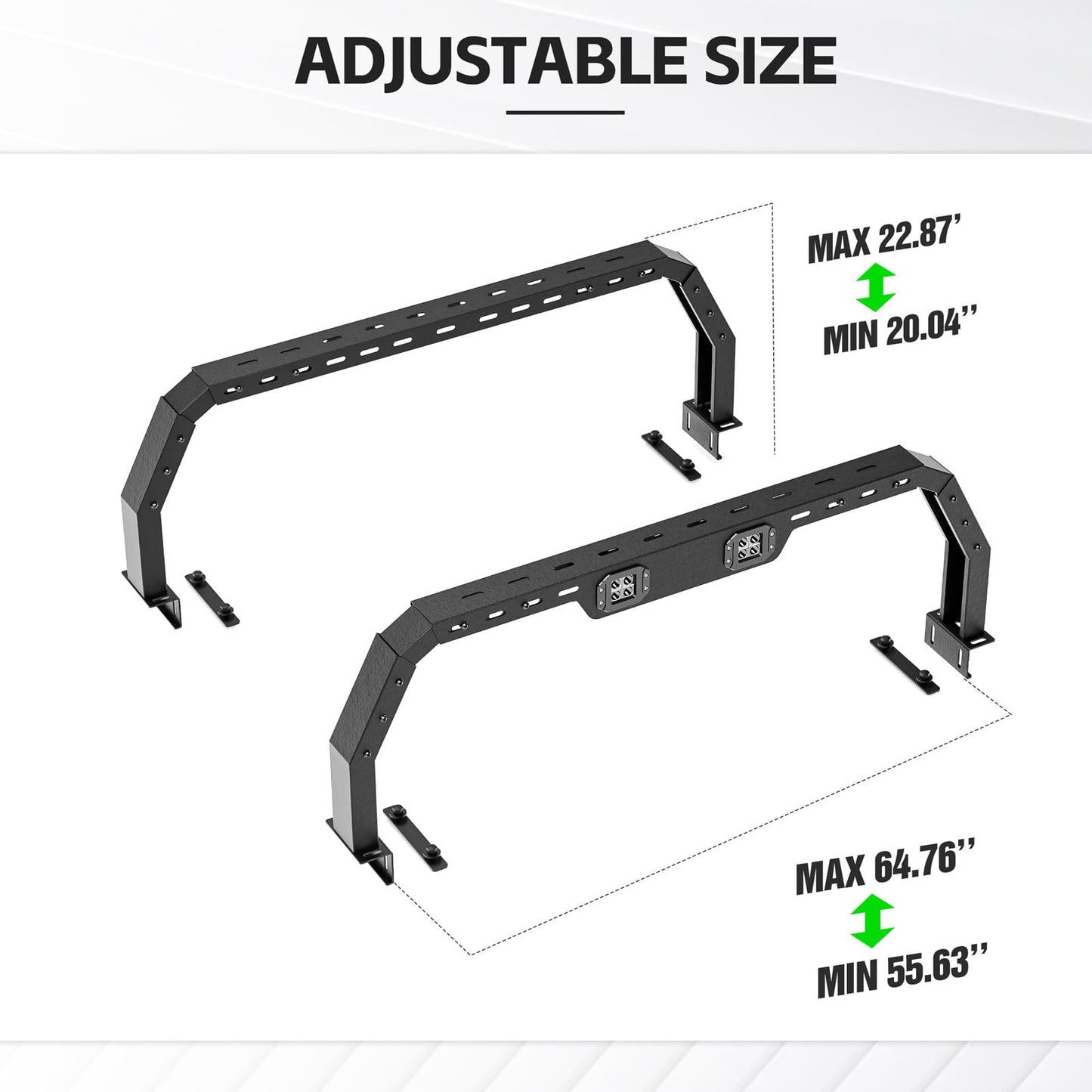 YZONA Adjustable 20-22.87" High Truck Bed Racks with 2 Led Lights Compatible with Tacoma/Tundra/Silverado 1500/ Sierra 1500/ Ram 1500/ Titan/Frontier/Canyon/Colorado/JT/Ford F-Series/Ranger
