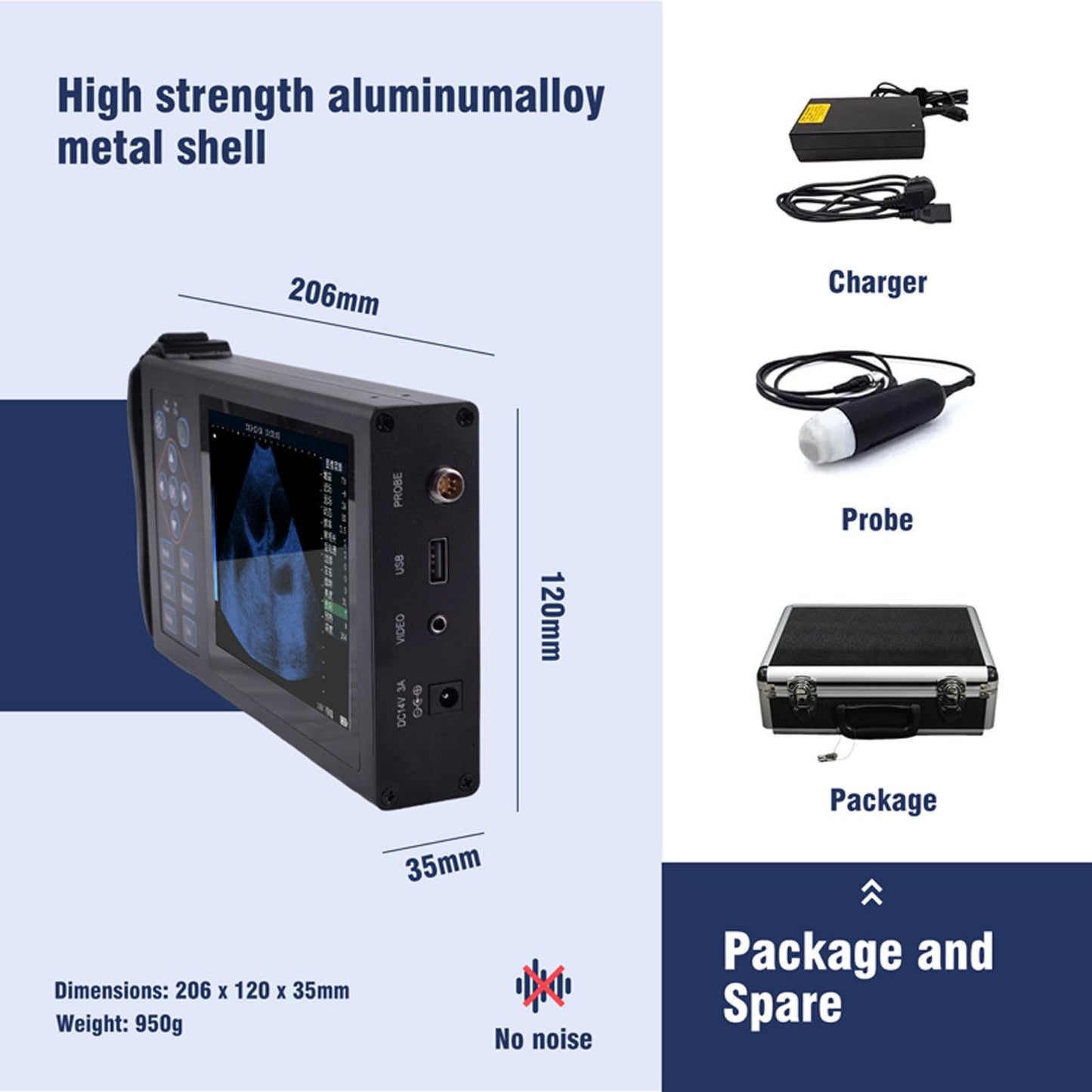 Veterinary Ultrasound Machine Ruisheng M10, Aluminum Alloy Designed with 3.5 MHz Probe for Dog Kennels, Pig Farm and Sheep Farm Pregnancy Check, Rechargeable+ Carrying case, Friendly to Beginners