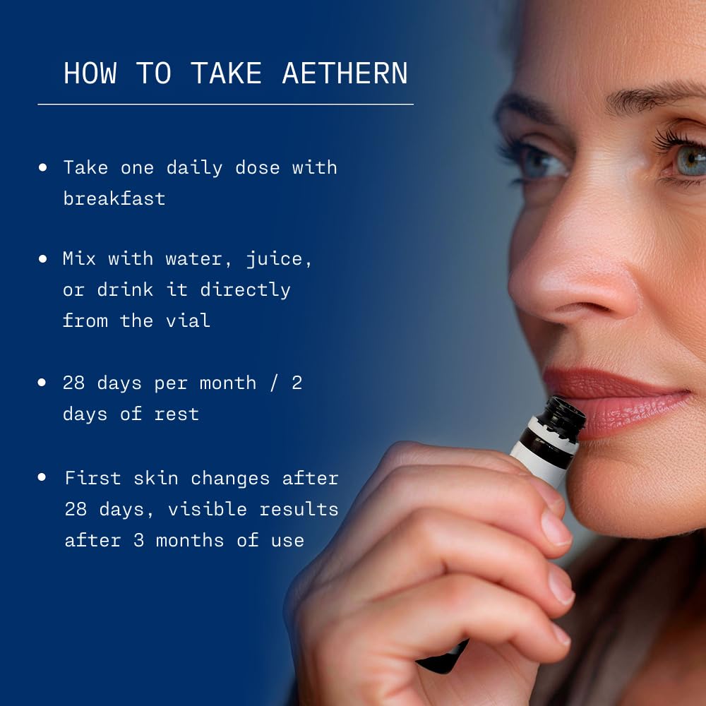 AETHERN Liquid Skin Care Supplement with Collagen + Hyaluronic Acid. Ready-to-Drink. Clinically Proven for Glowing, Hydrated, and Firm Derma. UV Protection. 28 Servings. Ultimate Skincare Program