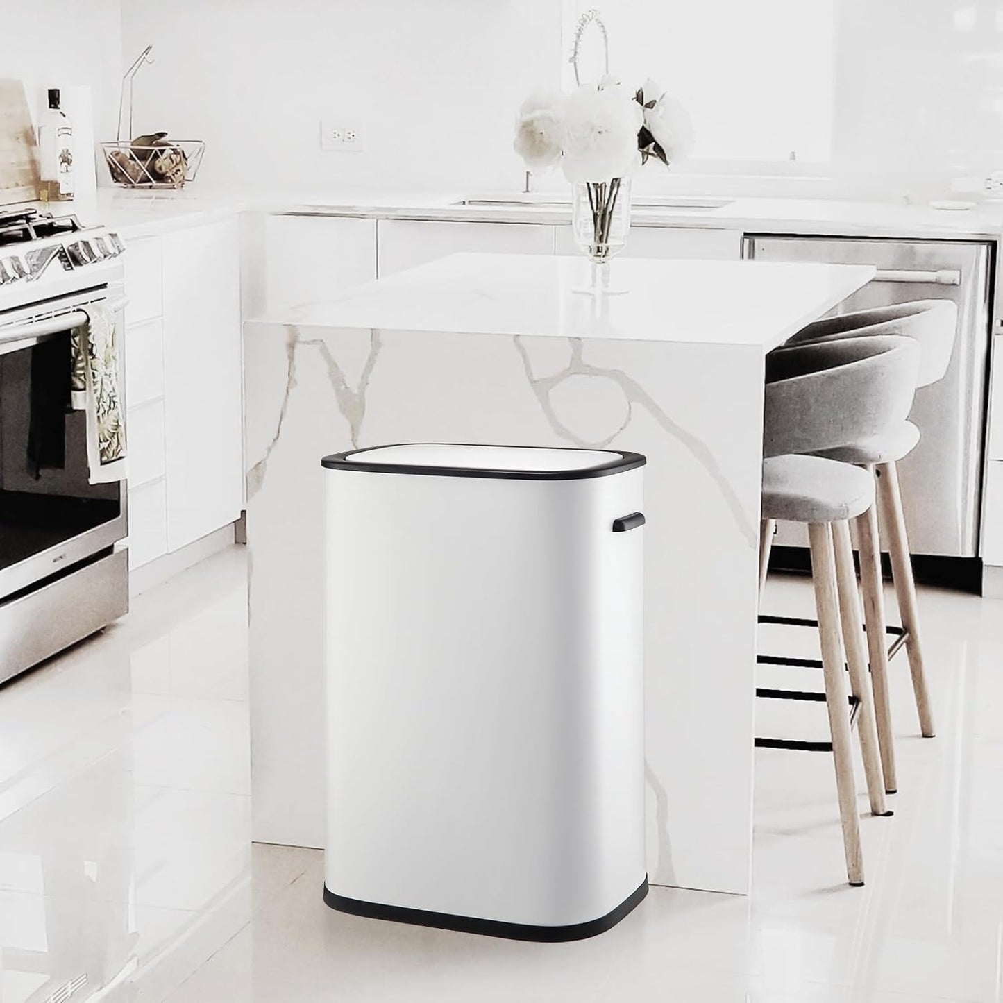 DYTesa Kitchen Trash Can with Lid, Automatic Motion Sensor Trash Can for Kitchen Home Office, Bedroom, Living Room, Smart Garbage Can Touchless High-Capacity Waste Bin, 55L/14.5 Gallon, White