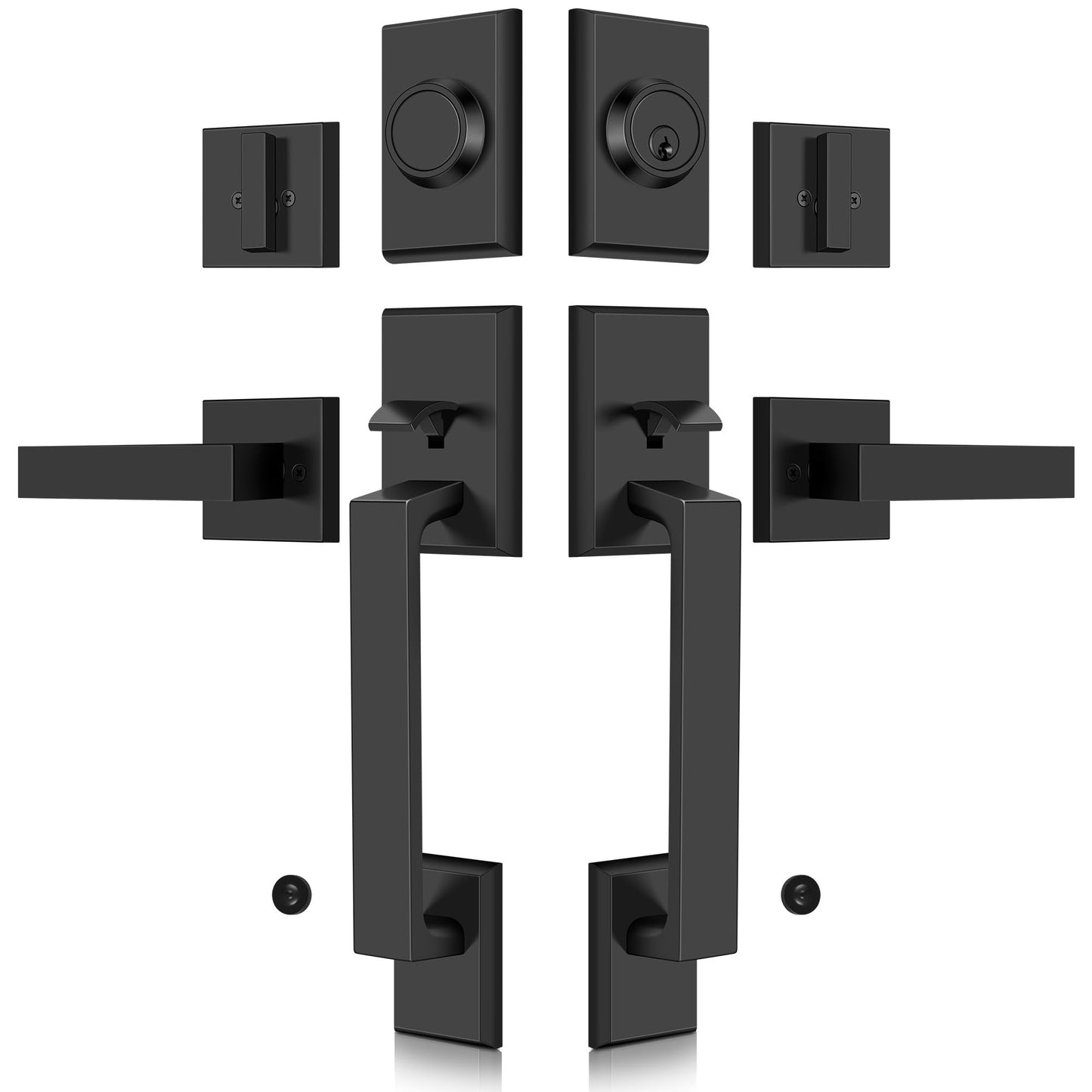 Gaurqiah Double Front Door Lock Set, Square Heavy Duty Double Door Handle with Dummy, Entry Handleset with Deadbolt Combo, Double Door Lock Set for Front or Office Doors, Matte Black
