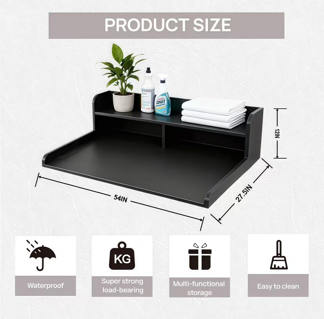 NAT MEYA 2-Tier Washer and Dryer Countertop, 54" W x 27.6" D Laundry Room Organization,Washer Dryer Topper Storage for Folding Clothes Over Washer and Dryer-Black