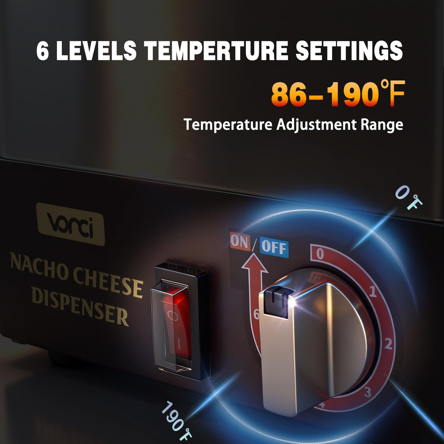 VONCI Nacho Cheese Dispenser, 2.8 Qt（2.5L） Nacho Cheese Warmer with Plastic Pump, Hot Fudge Dispenser with 6-Level Temperature Adjustment, Commercial Cheese Dispenser for Hot Fudge Cheese Caramel