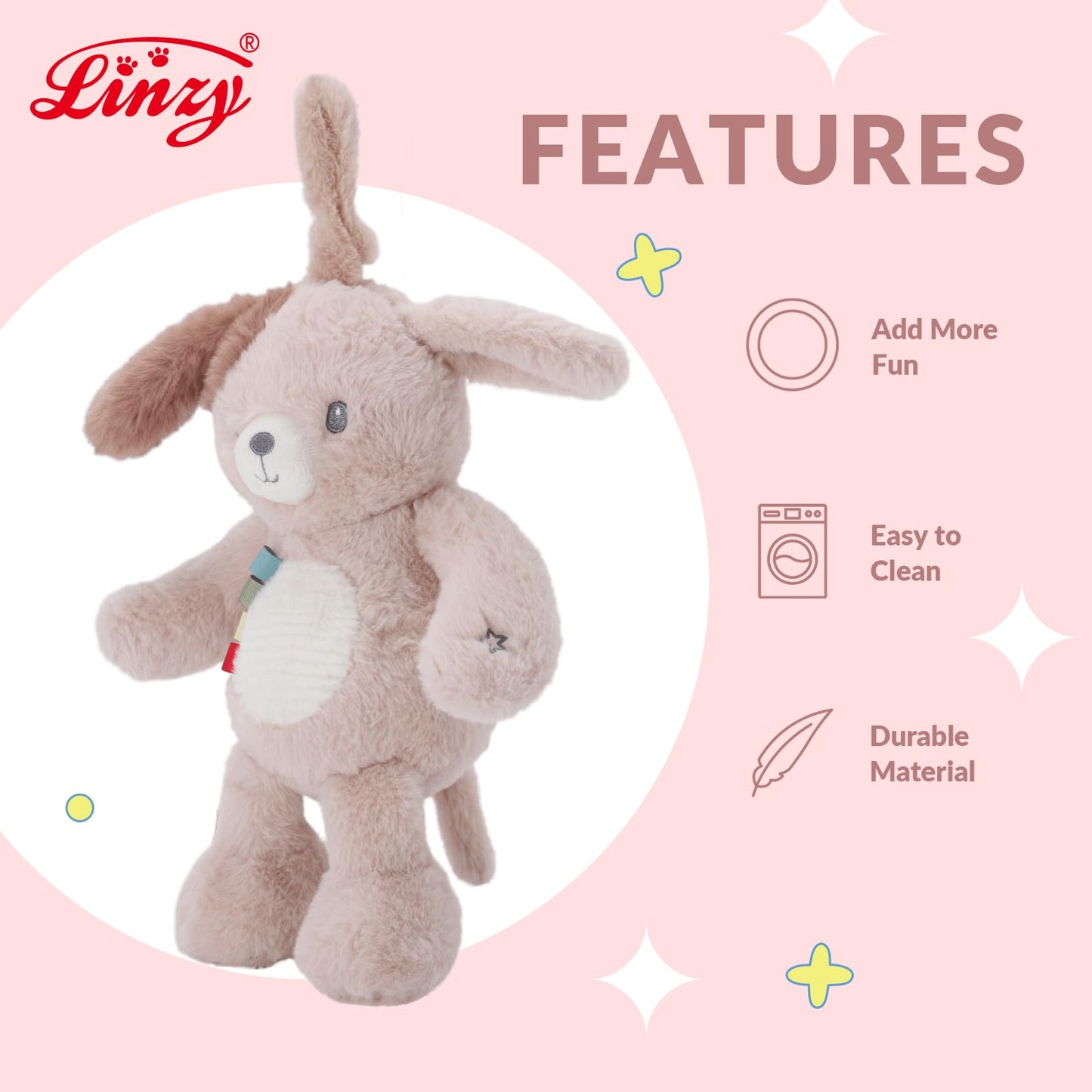 Linzy 10" Light-Up Musical Dog Bedtime Baby Soother – Soft Puppy Plush Stuffed Animal with LED Night Light & Lullaby Music, Birthday Christmas for Newborns Toddlers Kids