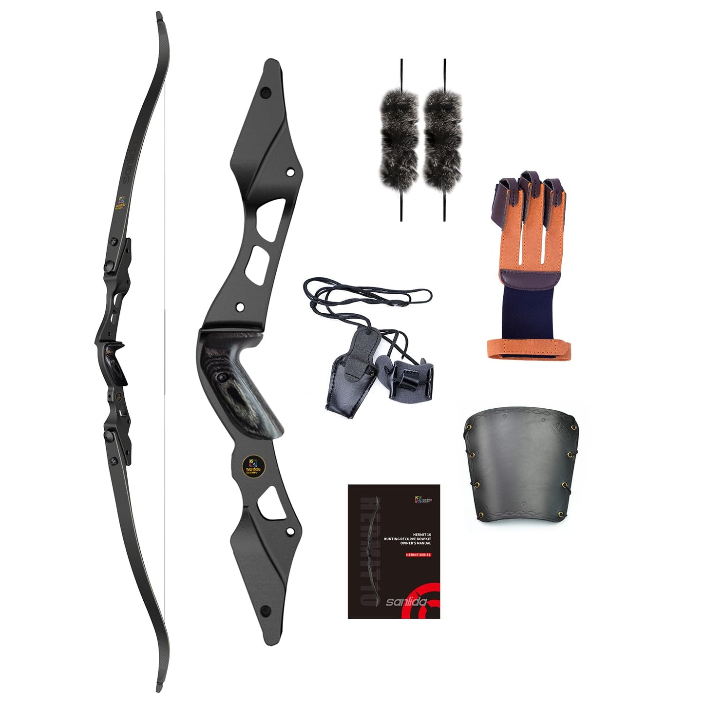 Sanlida Hermit 10 ILF Hunting Recurve Bow Kit for Adults 60" 30-45 Lbs Archery Recurve Bow, CNC ILF Riser, Carbon & Graphite Foam Core ILF Limbs, RH Only, Limited Life-time Warranty (60",45 Lbs)