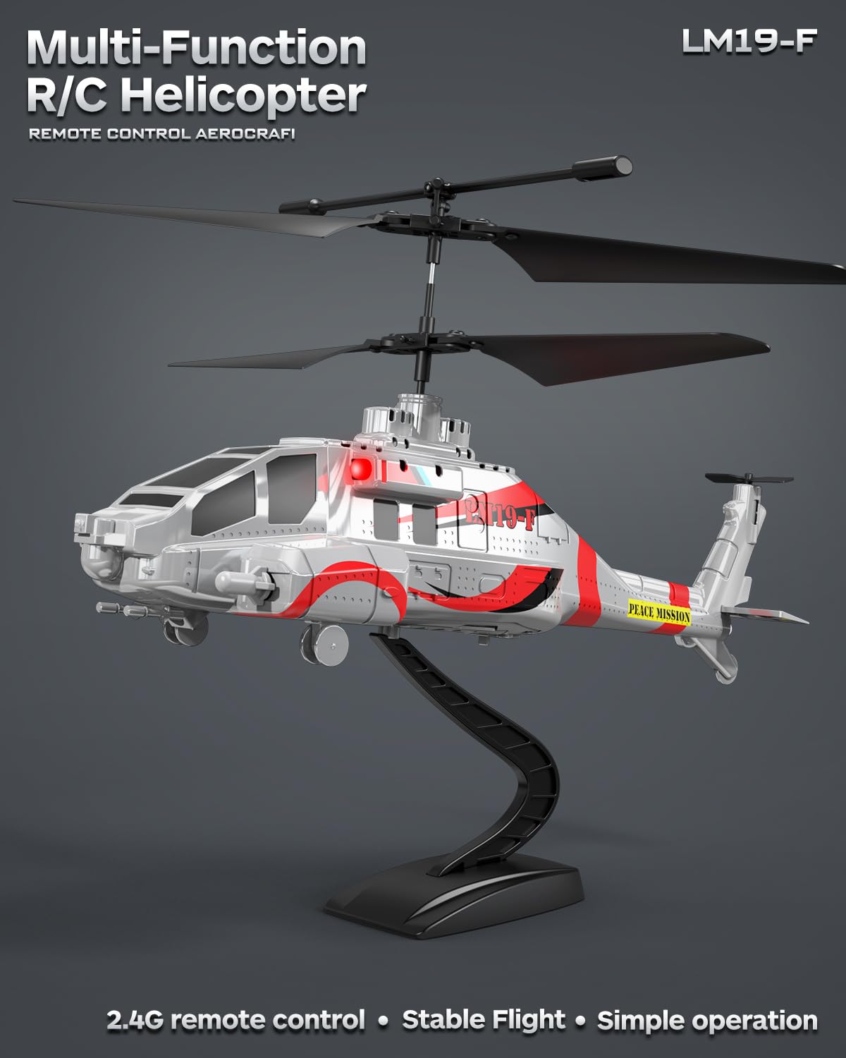 LMRC RC Helicopter with 10 Missiles, LM19-F 2.4GHz Remote Control Helicopter for Beginners and Adults, LED Lights, Altitude Hold, One-Key Take Off, Gifts for Military Fans (2 Batteries)