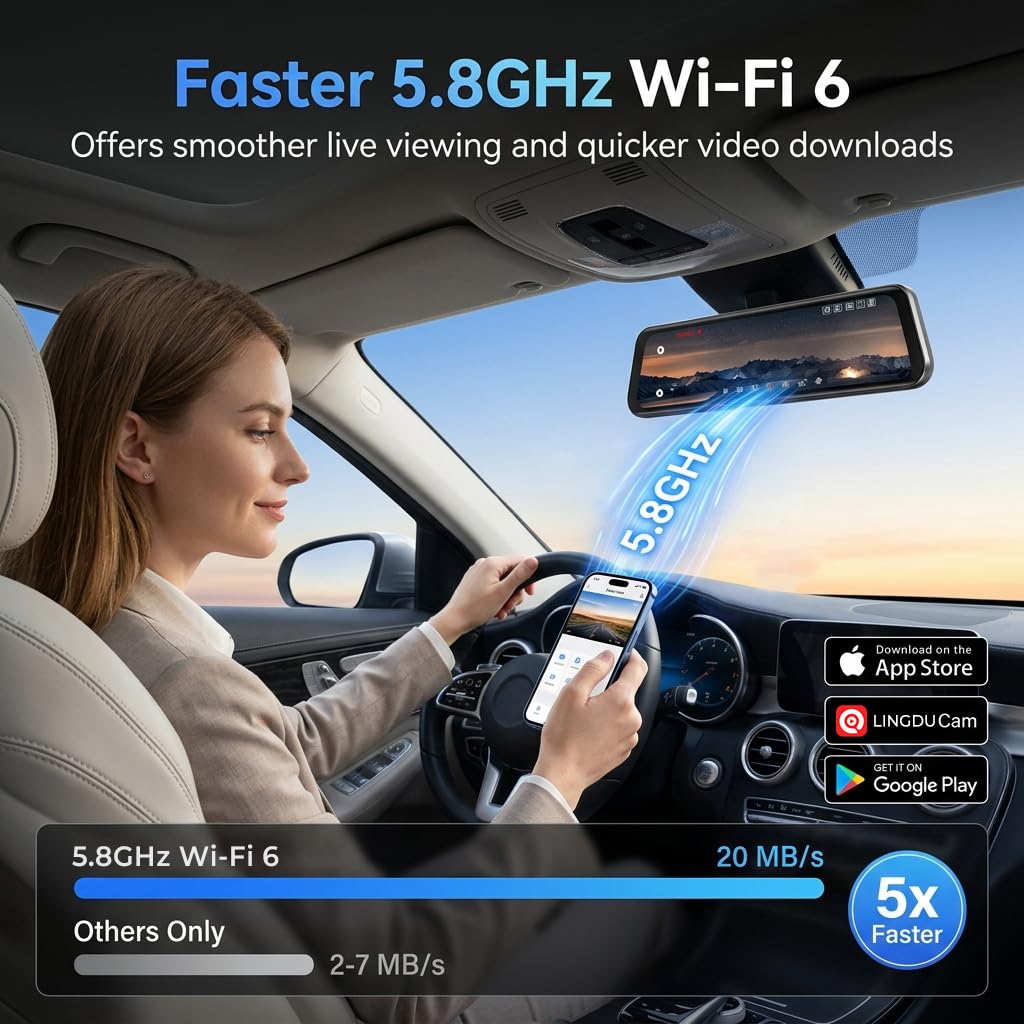 LD4K Max Mirror Dash Cam with 4K Front and 2.5K Rear Camera, STARVIS 2 Sensor, with ADAS BSD LCA Smart Mode, GPS, G-Sensor, Loop Recording, Parking Monitor, Voice Control, 5.8GHz WiFi,128GB Card