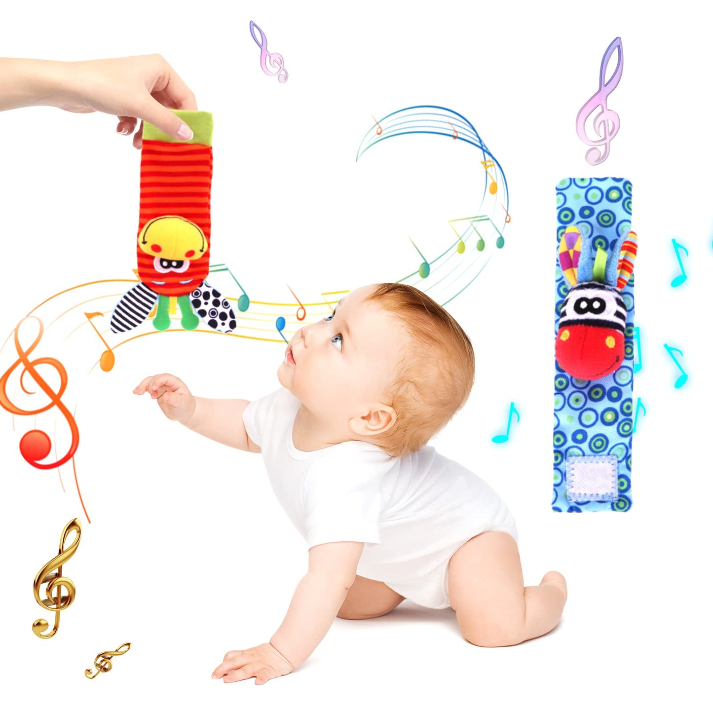 Wrist Rattle Foot Finder Socks Set, Caterpillar Musical Plush Stuffed Toy for Infant, Baby Toys 0-12 Months, Newborn Boy& Girl Shower Birthday Halloween Christmas Gift