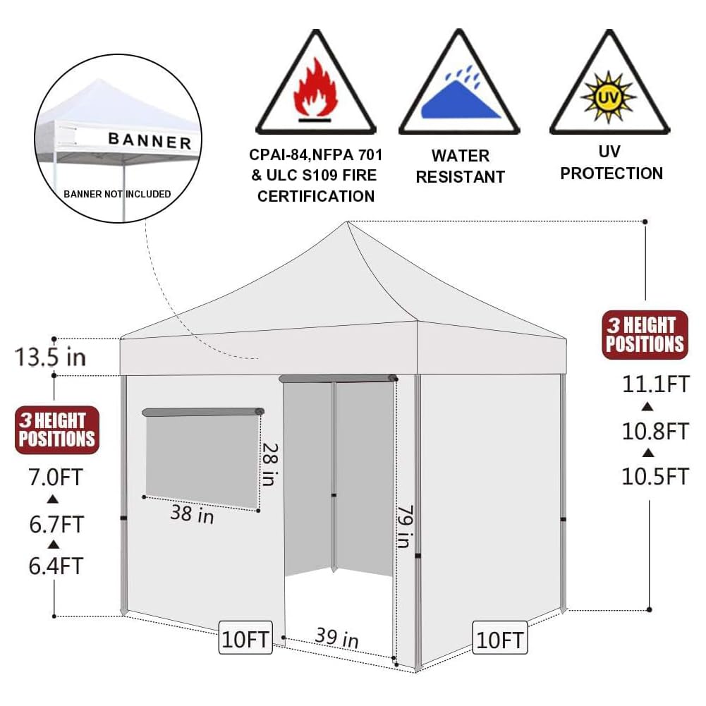 Eurmax USA 10'x10' Pop-up Canopy Tent Commercial Instant Canopies with 4 Removable Zipper End Side Walls and Roller Bag, Bonus 4 SandBags(White)