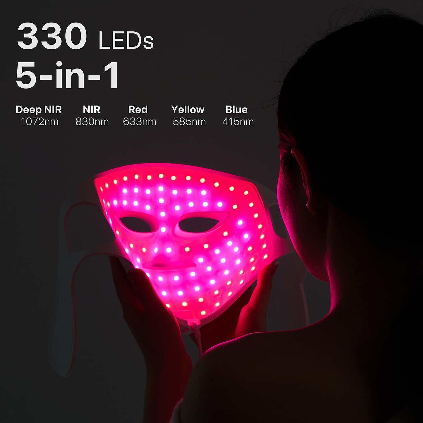 AINTRO LED Light Therapy Mask for Face, Home Use Anti-Aging Skin Care Device, 330 LEDs, 5-in-1 LED Colors with Deep NIR 1072nm, NIR 830nm, Red, Yellow & Blue Light