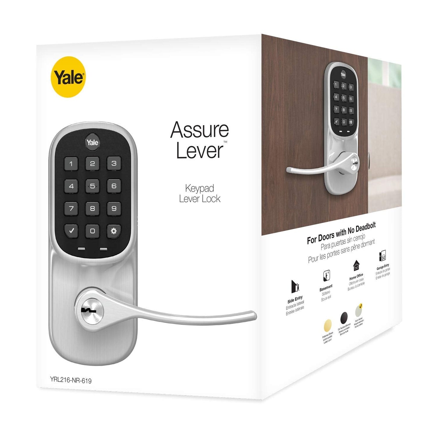Yale Security Assure Lever - Z-Wave Smart Door Lever for Keyless Access (for Doors with no deadbolt) - Works with Ring Alarm, Samsung SmartThings and More -Satin Nickel - YRL216-ZW2-619