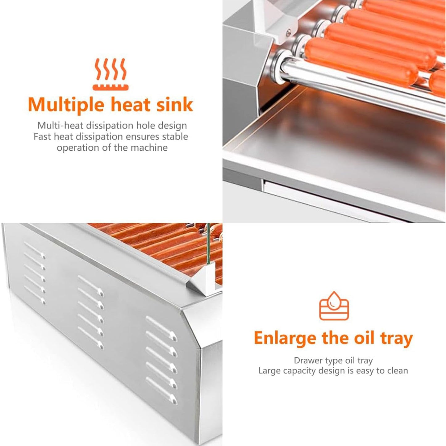 1700W Hot Dog Rollers,30 Hot Dog Capacity 11 Non-stick Stainless Steel Rollers,Hot Dog Machine With Dust Cover,Hot Dog Roller Machine With Dual Temp Control And Led Light/Detachable Drip Tray (sliver)