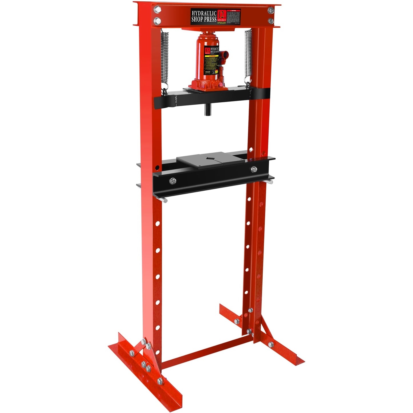 Hydraulic Shop Press,12 Ton H-Frame Garage Floor Adjustable Shop Bearing Press with Stamping Plates to Bend, Straighten, Or Press Parts, Install Bearings & U-Joints