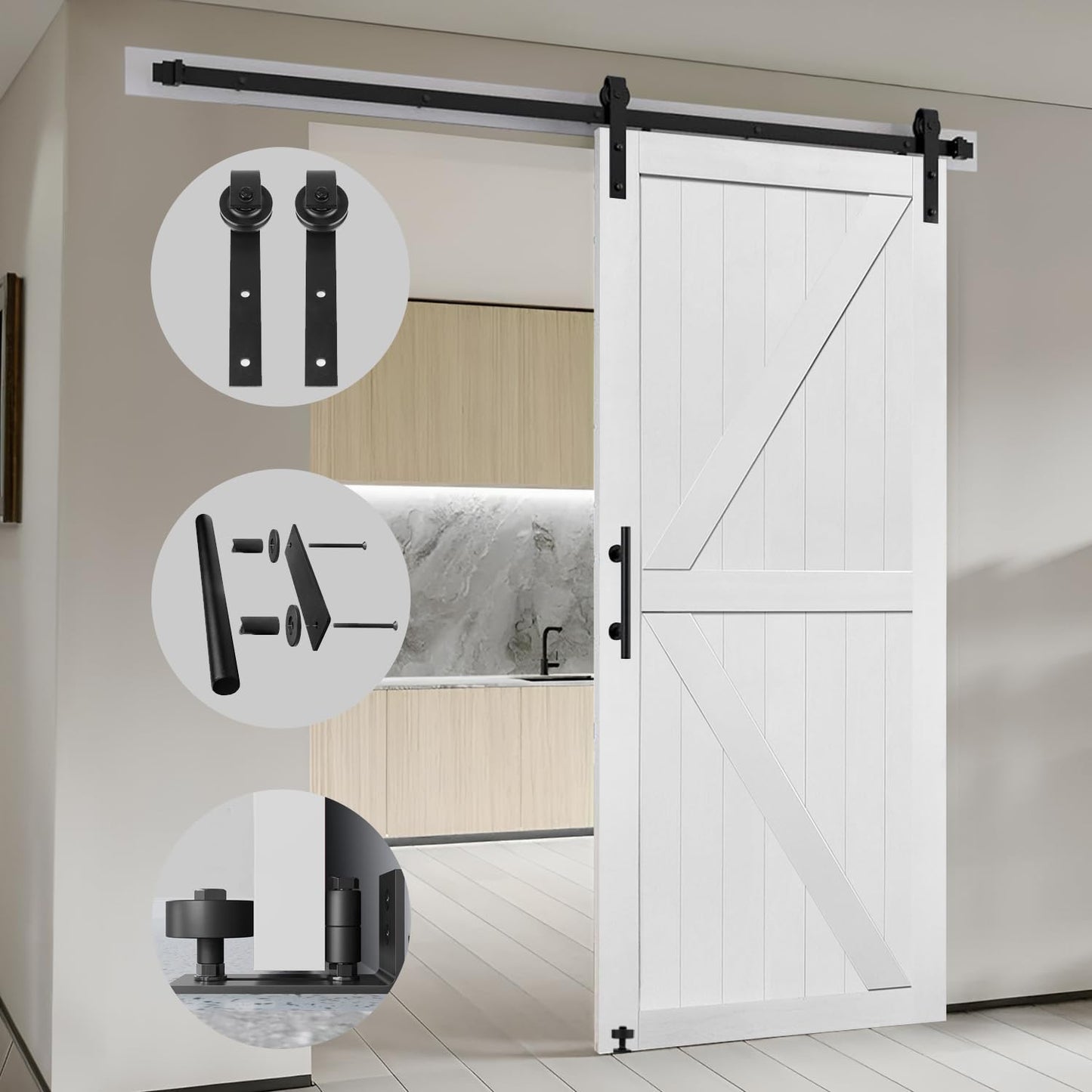S&Z TOPHAND® 36in x 84in MDF Barn Door with 6.6FT Sliding Hardware Kit, Solid Barn Door Slab Covered with Water-Proof PVC Surface