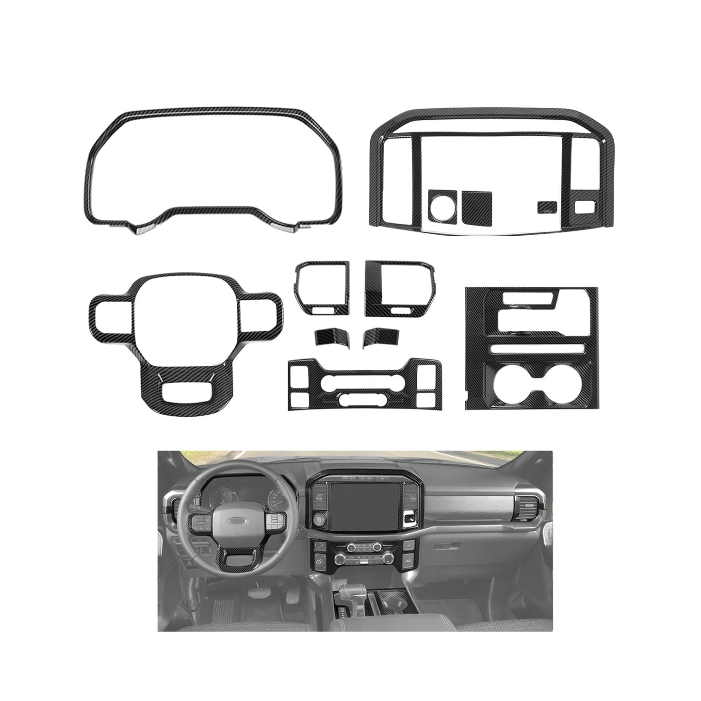 JeCar 12pcs Carbon Fiber Interior Trim Kit for 2021+ Ford F150 Interior Accessories