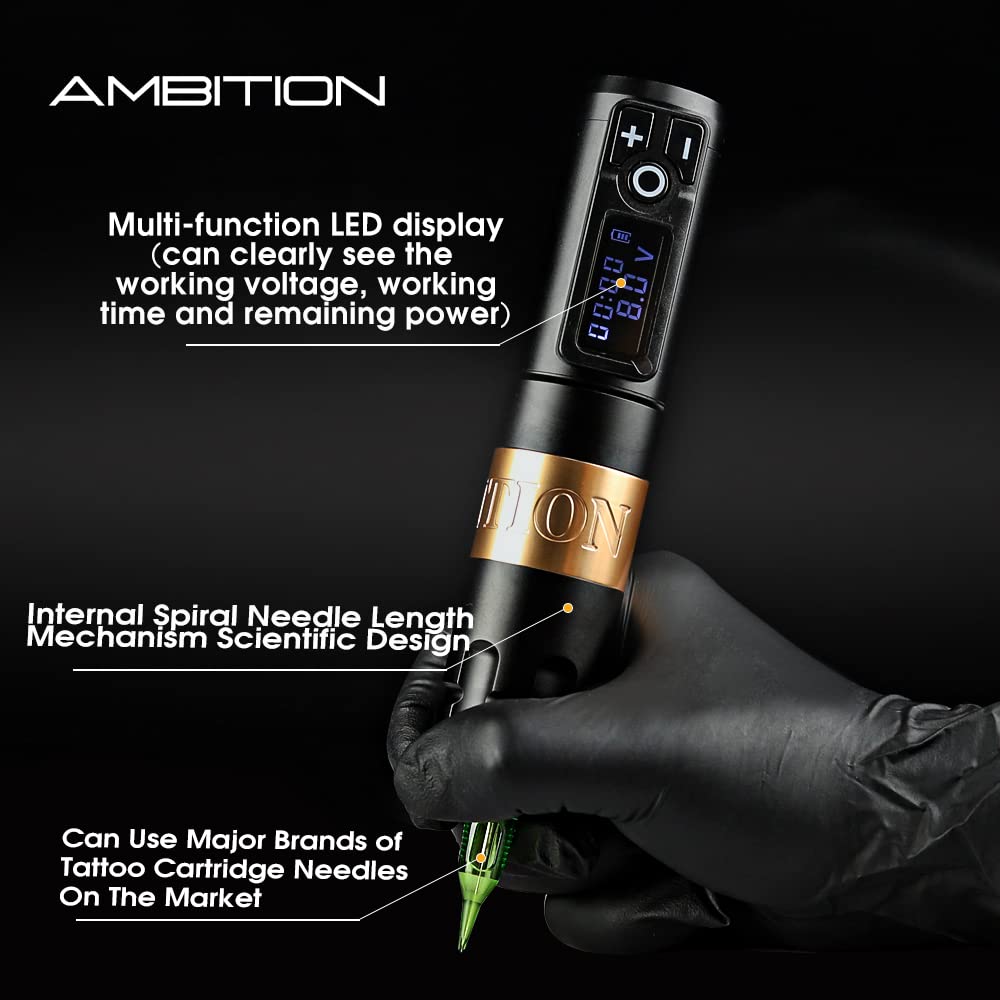Ambition Soldier Rotary Battery Pen Tattoo Cartridge Machine with 2400mAh Power Japan Coreless Motor Digital LED Display Tattoo Equipment Supply for Professionals and Beginners Tattoo Artists