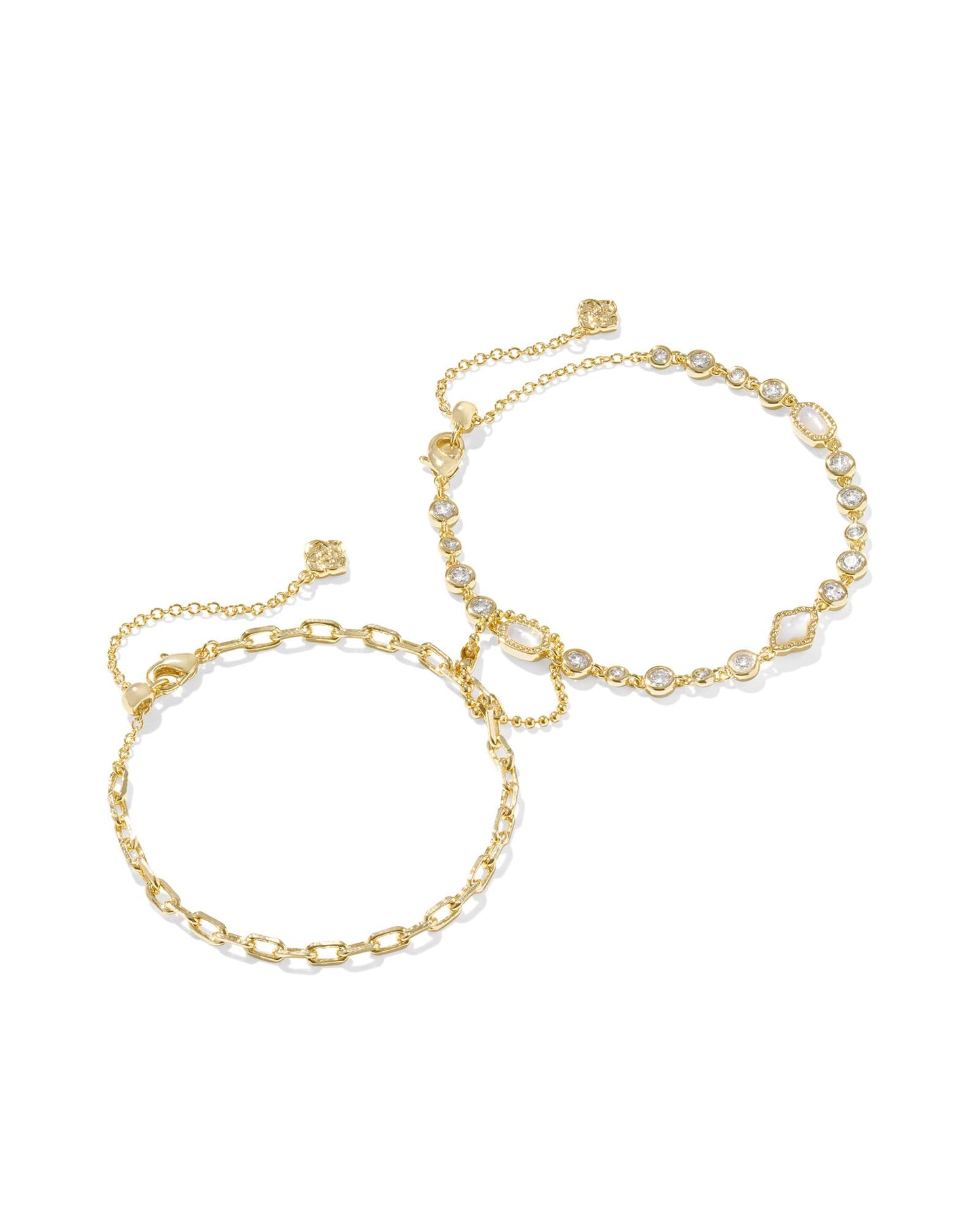 Kendra Scott Mini Elisa Abbie Set Of 2 Delicate Chain Bracelets, Gold-Plated Brass, White Mix, Fashion Jewelry for Women