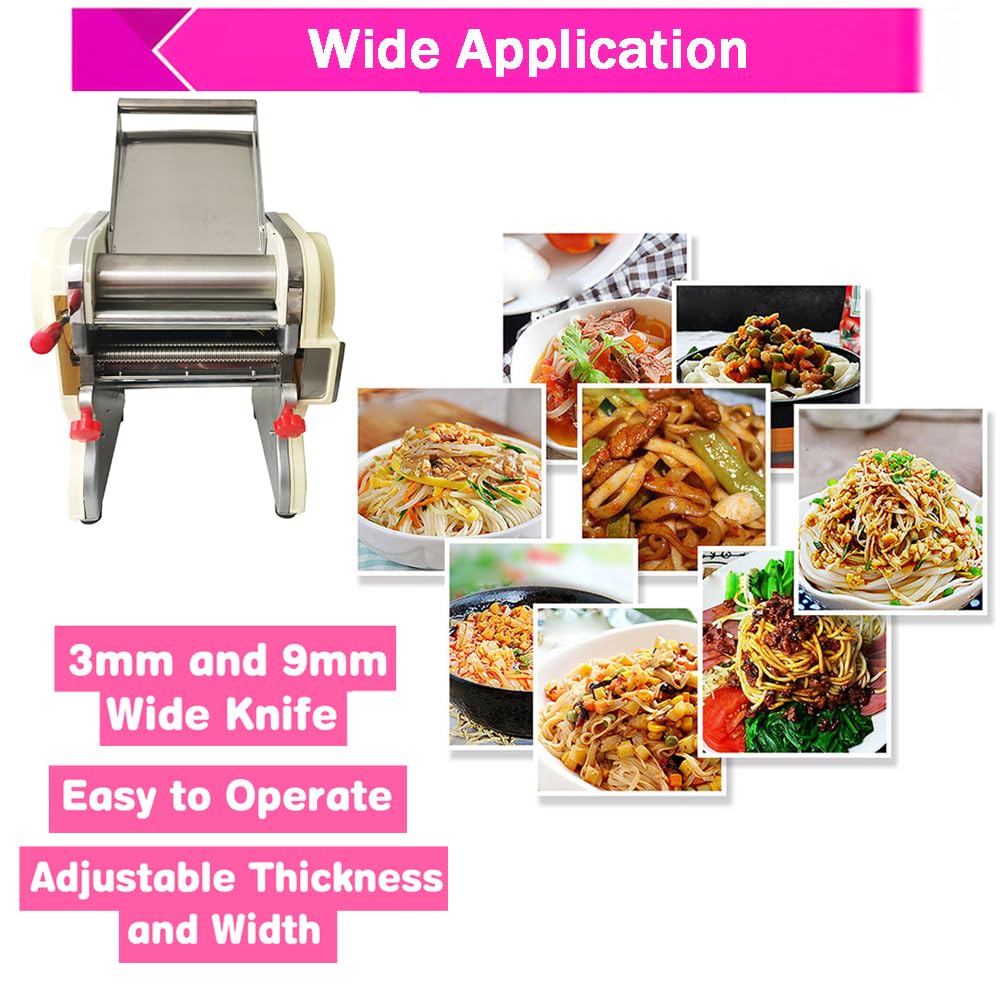 JARYANNIX Electric Pasta Press Maker, Stainless Steel Noodle Making Machine, 3mm and 9mm Wide Knife, Adjustable Width, Automatic Noodle Maker for Home Commercial 110V 550W