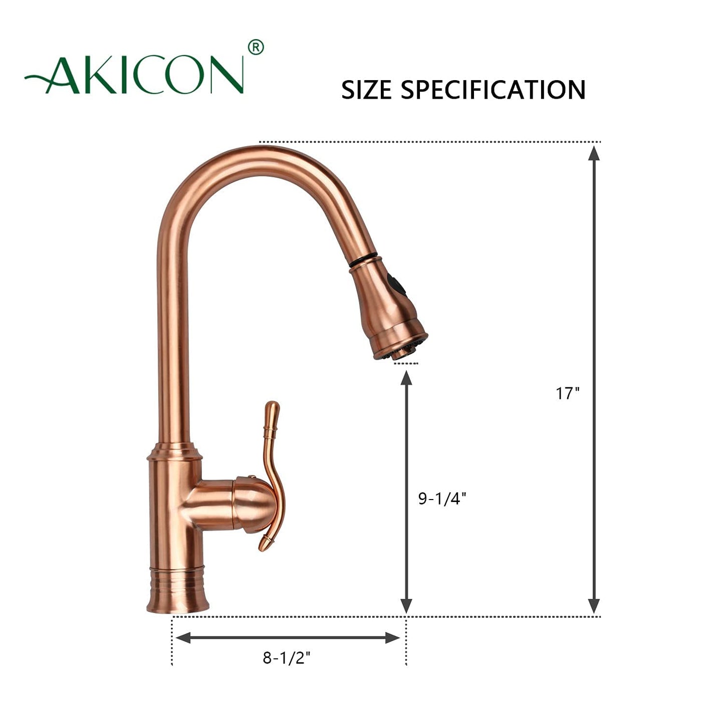 Akicon Copper Single-Hole Pull-Down Sprayer Copper Kitchen Sink Faucet Single Handle