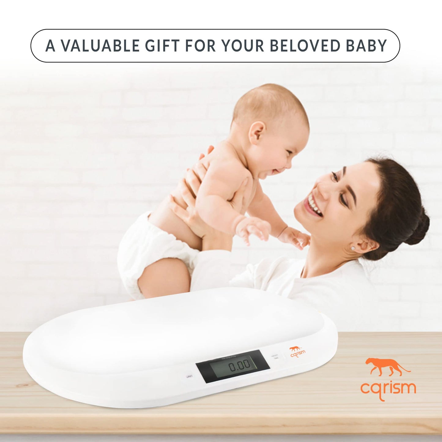 CQRISM Baby Scale, Smart Weighing with 3 Modes, Tare Function, Curved Platform with Ruler for Infants, Newborns, Puppies, Cats, Toddlers