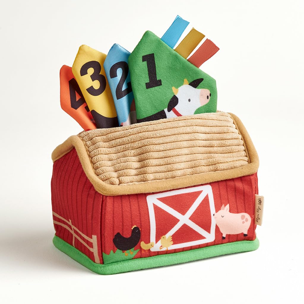 Itzy Ritzy Sensory Scarves – Farm-Themed Put-and-Take Scarf Toy for Babies & Toddlers – Teaches Animals, Numbers, Colors & Textures – Features Soft Satin Scarves with Crinkle Sounds (Farm)