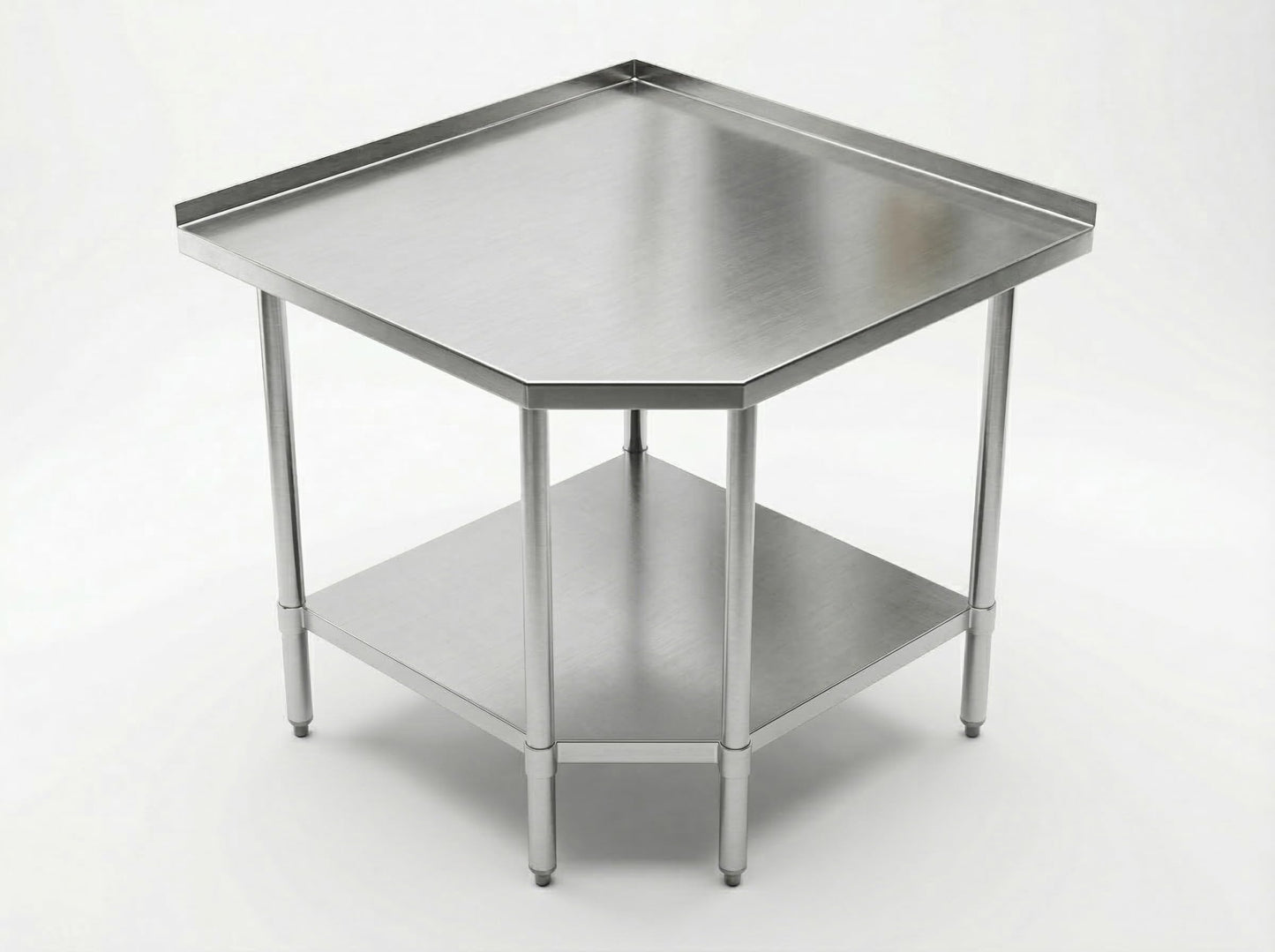 Stainless Steel Corner Work Table 30 in. x 30 in. x 35 in. with 1.5in. Backsplash, Galvanized Undershelf, 5 Leg Support, Commercial Prep Table for Restaurant Kitchen Utility