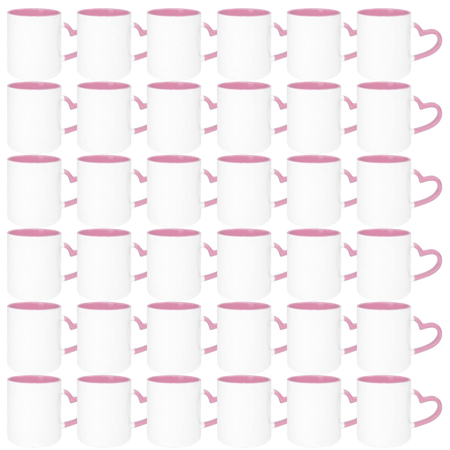 MR.R 11oz Ceramic Coffee Mug, 36PCS Set, Sublimation Blank, Pink, Modern Heart Design, Dishwasher Safe, Reusable
