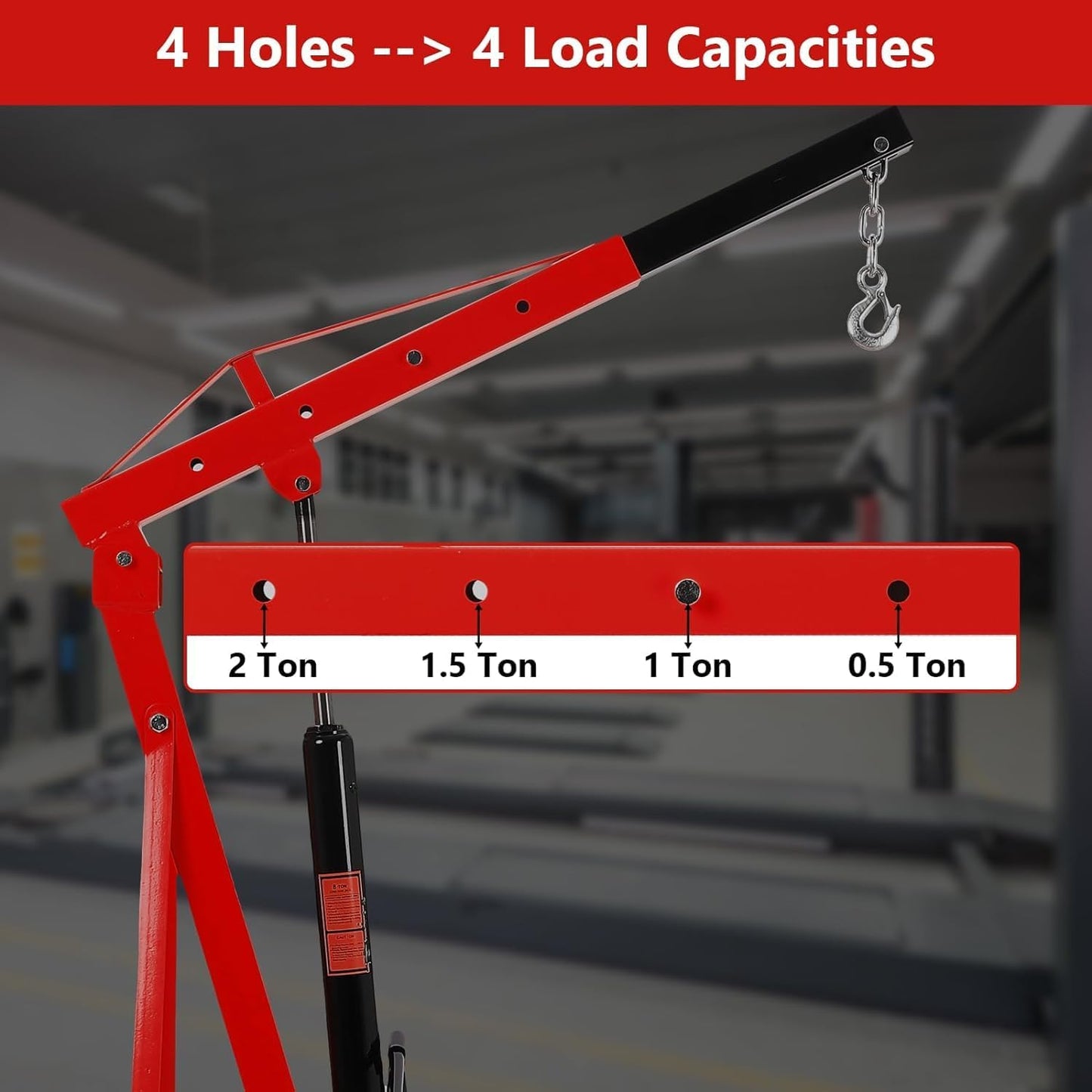 MilleLoom 2 Ton Hydraulic Engine Hoist, 4400LBS Heavy Duty Cherry Picker Engine Hoist Lift with 6 Casters, Folding Crane Lifter with Telescopic Boom, for Workshop, Warehouse, Red