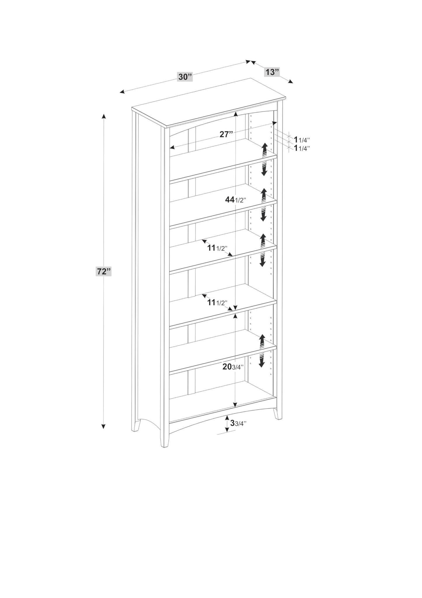 Camaflexi Shaker Style 6 Shelf Bookcase / Solid Wood / 72 inch Tall / Adjustable Shelving / Closed Back / Display Bookshelf for Living Room, Bedroom, Home and Office, Cherry