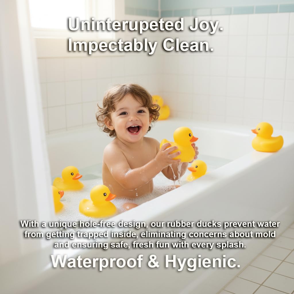 Kalafona Waterproof No Squeak No Hole No Bebe Noise 20 Pcs 3 Inch Rubber Funny Yellow Ducky Duck Bath Pool Toy Without Hole for Kid Shower Bathtub Toy Birthday Party Decor Cake Topper in Bulk