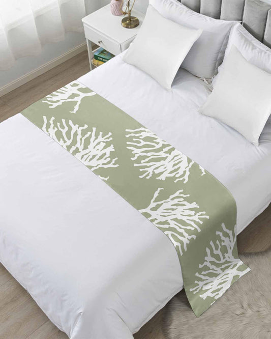 Coral Sage Green Bed Runner Scarf for Queen Size Bed Foot,Decorative Bedding Accessory Stainproof & Dustproof Soft Protector For Bedroom Wedding Room Coastal White Ocean Marine Nautical Beach 94"x20"