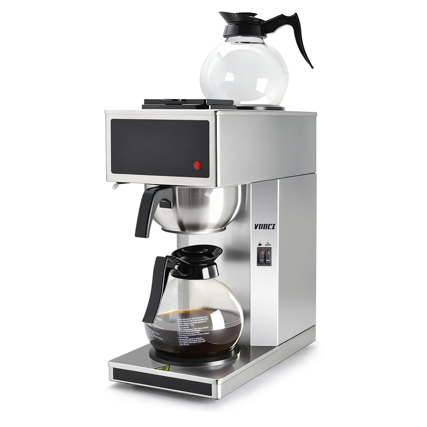 VONCI 1610W Commercial Coffee Maker, 12 Cup Drip Coffee Machine, 2 Glass Carafes and 2 Warmers, Stainless Steel Housing & Funnel, Industrial Coffee Maker for Offices, Hotels, Home