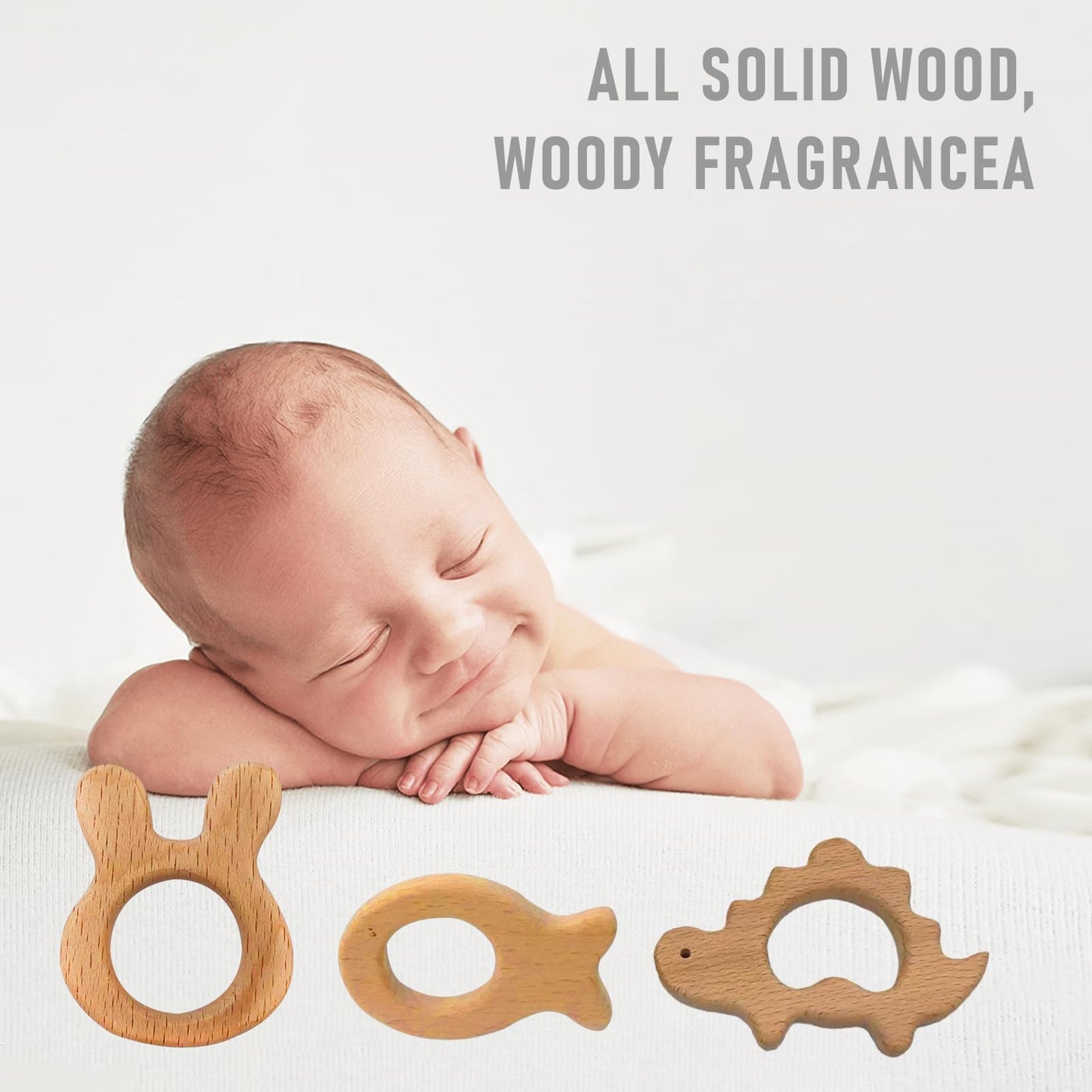 OSTTRPO 12-Pcs Baby Teether Toys,Wooden Teethers for Babies - Wooden Animal Toys, Teething Rings, Toddler Chew Toys，Baby Teething Rings and Wooden Teether Set-Suitable for Children Over 36 Months