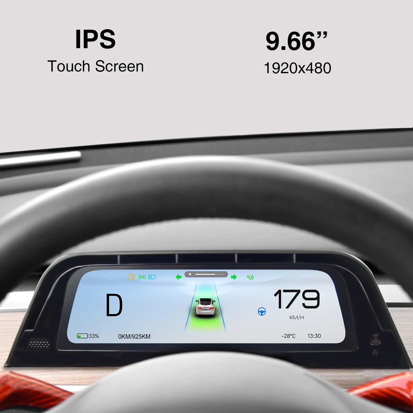 Heads Up Dispaly with Air Vent for Tesla Model Y 2019-2024 & Model 3 2017-2023 9.66" Screen - Wireless CarPlay Android Auto, Blind Spot,Anti-Glare Screen