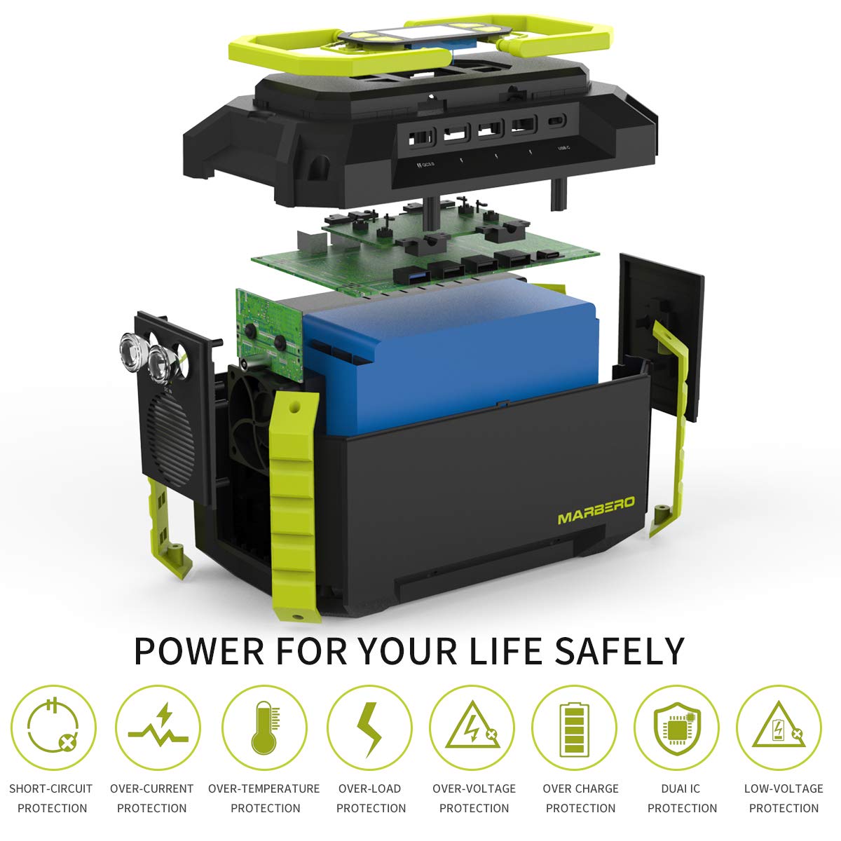 MARBERO 222Wh Portable Power Station 200W Solar Generator 60000mAh Power Bank with AC Outlet 110V 200W DC USB LED Flashlights Lithium Battery Power Supply for CPAP Camping Backup Emergency Home