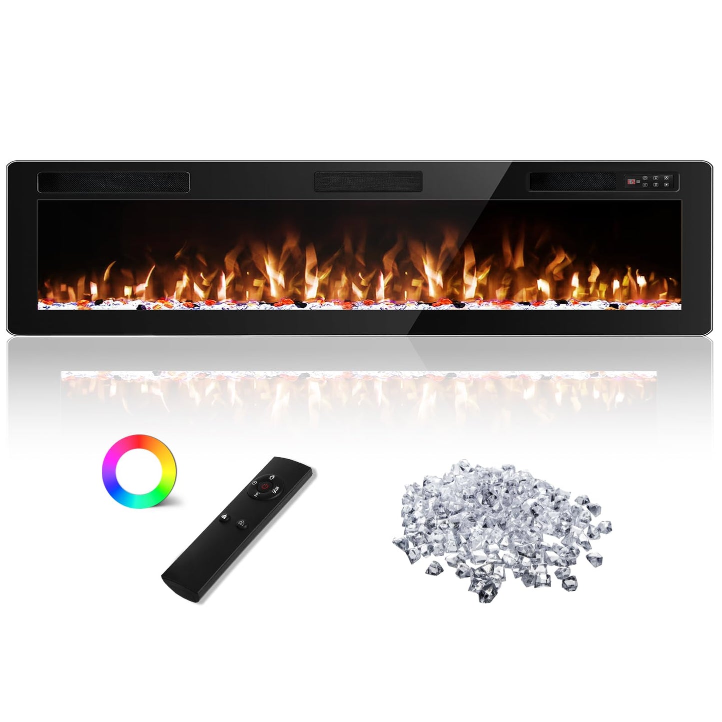 Tornivk 72 Inch Electric Fireplace Inserts Ultra-Thin 750/1500W Linear Electric Fireplace Heater Wall Mounted or Recessed Fireplace Electric with Adjustable Multicolor Flame,Timer
