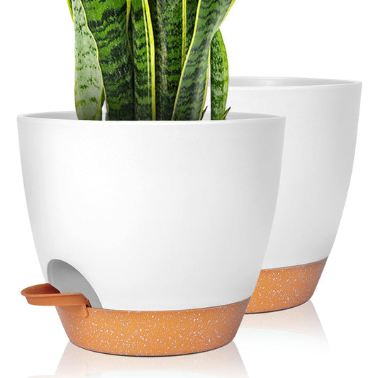 GARDIFE Plant Pots Set of 2 Pack 8 inch,Planters for Indoor Plants with Drainage Holes, Modern Decorative Flower Pots for All House Plants, Flowers, White