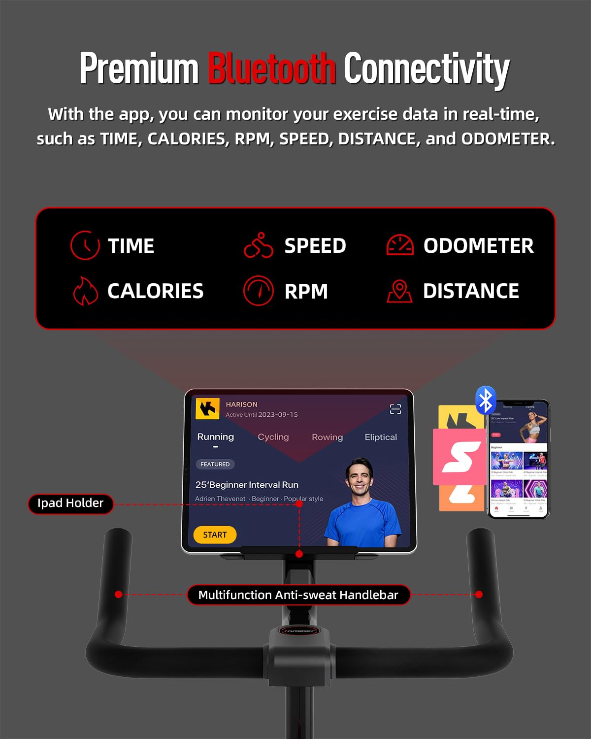 HARISON Exercise Bike, Magnetic Stationary Bike for Home Gym, Adjustable Resistance Quiet Dual-Belt Indoor Cycling Spin Bike with 380lb Capacity, APP Connectivity, Push-to-Stop, 6-Level Handlebar