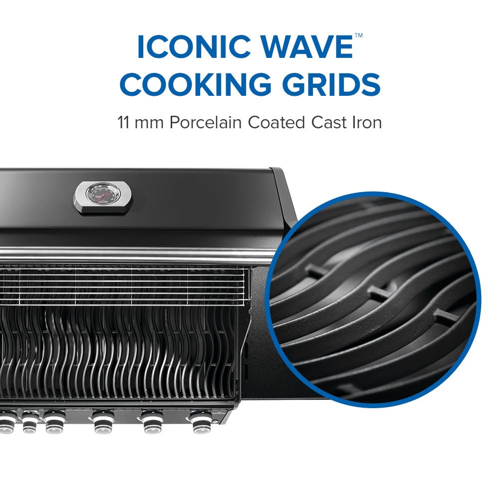 Napoleon Rogue PRO 625 Propane Gas Grill with Infrared Side Burner, Black, Durable 6-Burner Backyard Grill