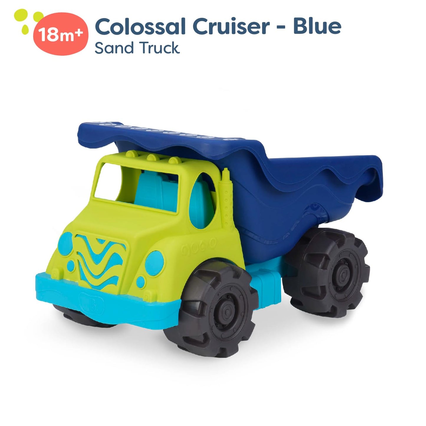 B. toys – Colossal Cruiser 20-Inch Sand Truck Water & Sand Playset – Beach Dump Truck for Kids Durable – Outdoor Toy Vehicle with Realistic Design Perfect for Beach Fun and Creative Play 18+ Months
