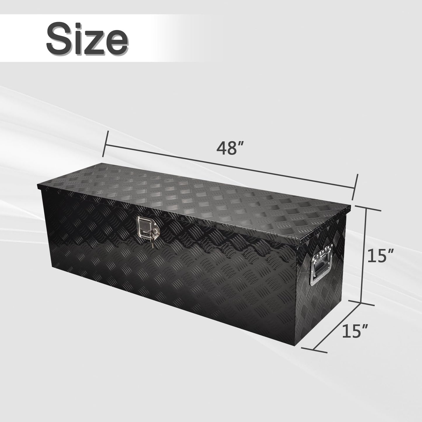 FGJQEFG 48 Inch Heavy Duty Aluminum Truck Tool Box Pick Up Truck Bed RV Trailer Toolbox Storage Organizer with Side Handle, Lock & Keys，Black,5 Bar Tread 48"(L) X15''(W) X15(H) Storage Box