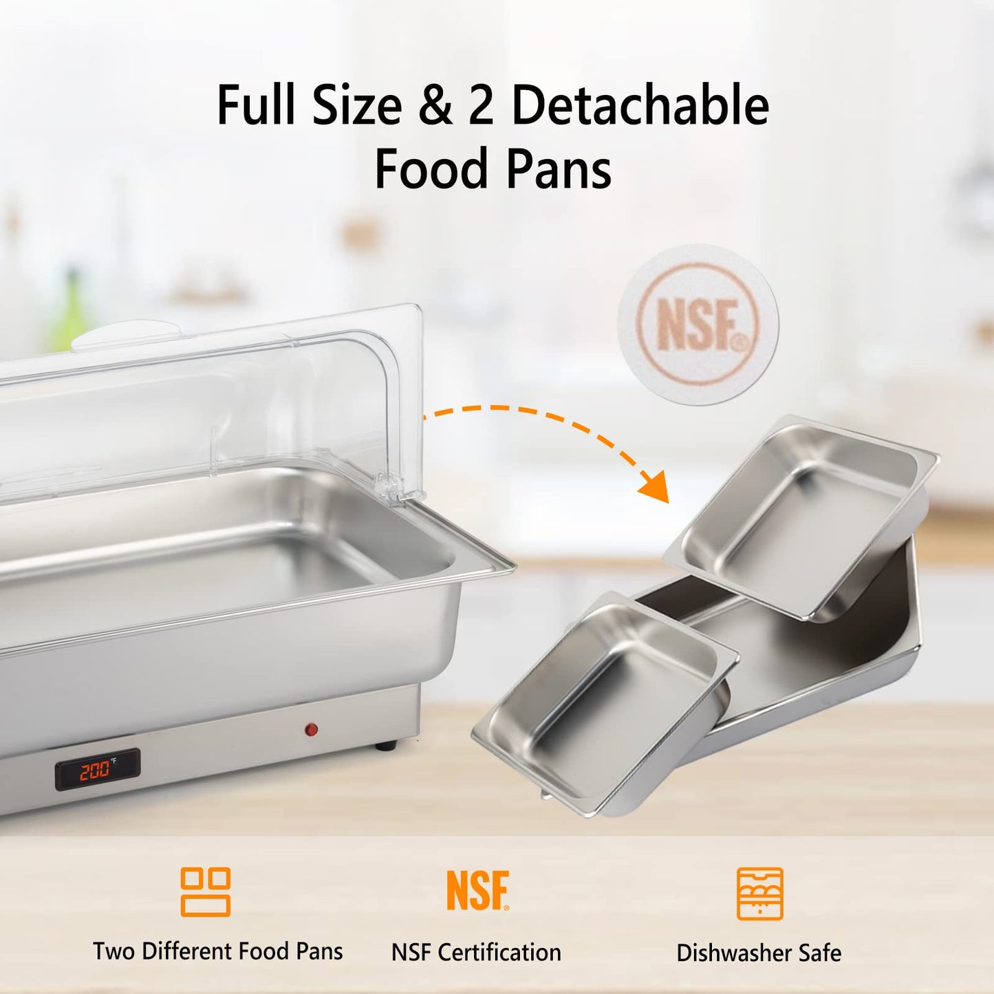 ROVSUN 2 Pack Electric 9 QT Stainless Steel Chafing Dish Buffet Set, NSF Roll Top Catering Chafer Server Food Warmer with Full Size & 2 Detachable Food Pans,Transparent PC Lid for Party Wedding
