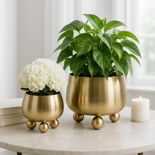 Flower Pots and Planters for Home Decor – Modern Plant Pots for Indoor and Outdoor Succulents, Herbs, and Ferns – Pots for Indoor Plant Stand Ideal for Garden, Patio, or Room Set of 2 – 9", 7" Gold