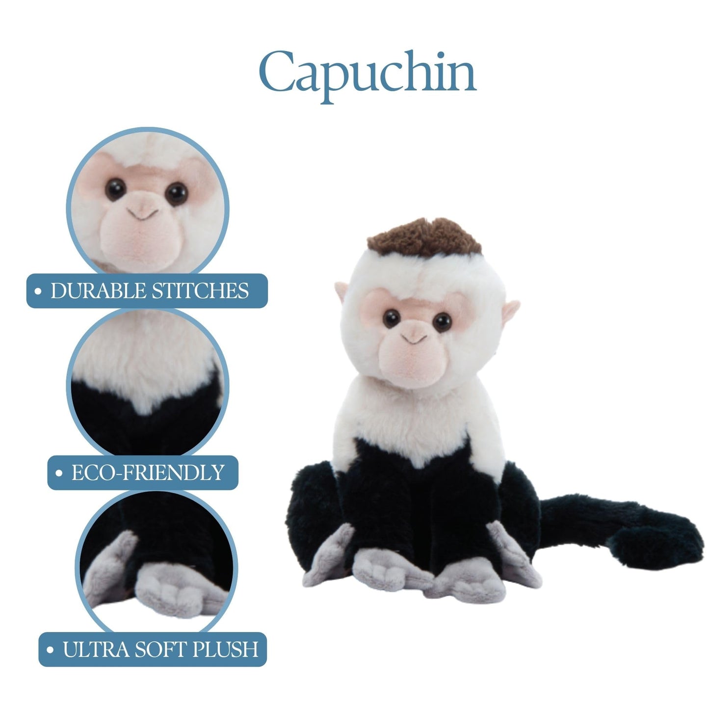 The Petting Zoo Capuchin Stuffed Animal Plushie, Gifts for Kids, Wild Onez Zoo Animals, Monkey Plush Toy 12 inches