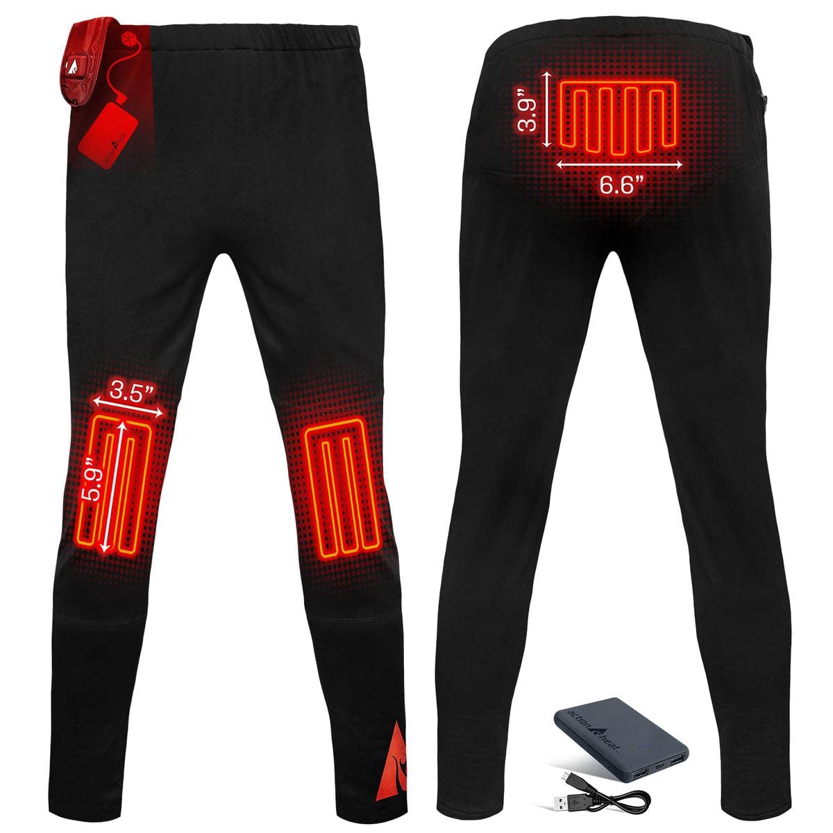 ActionHeat 5V Base Layer Battery Heated Pants for Women w/ 3 Heat Zones for Camping, Skiing, Hunting, Fishing, Golf S Black
