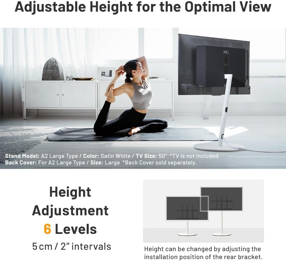 WALL A2 Large Type TV Stand w/ Entertainment shelf Black SET | Japanese Rolling Portable TV Stand with Concealed Caster Wheels for 45-80 Inch | Sleek Shelf | Satin Black