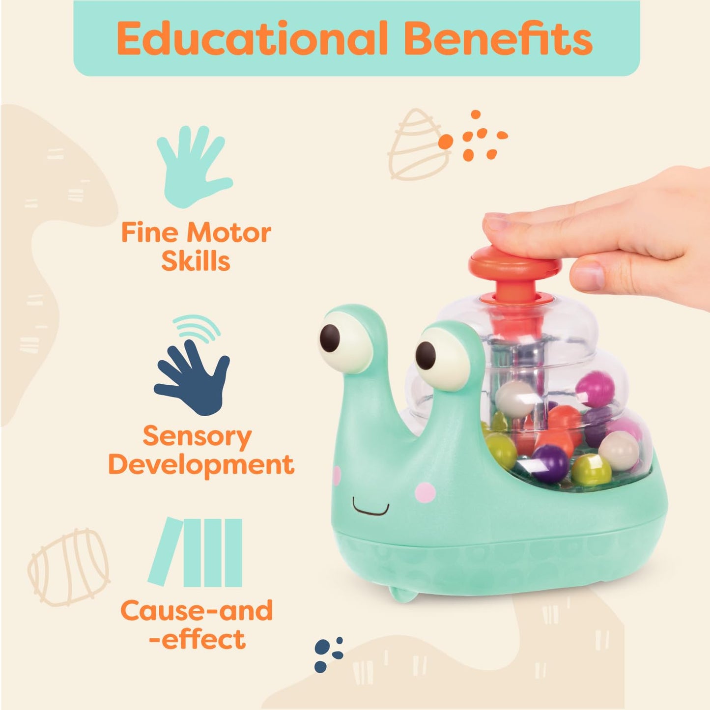 B. toys – Light Up Snail Ball PopperBaby Toy with Glowing Effects & Easy– Grip Handle – Interactive Educational Toy for Motor Skills Development – Colorful Baby Toys for 10+ Months