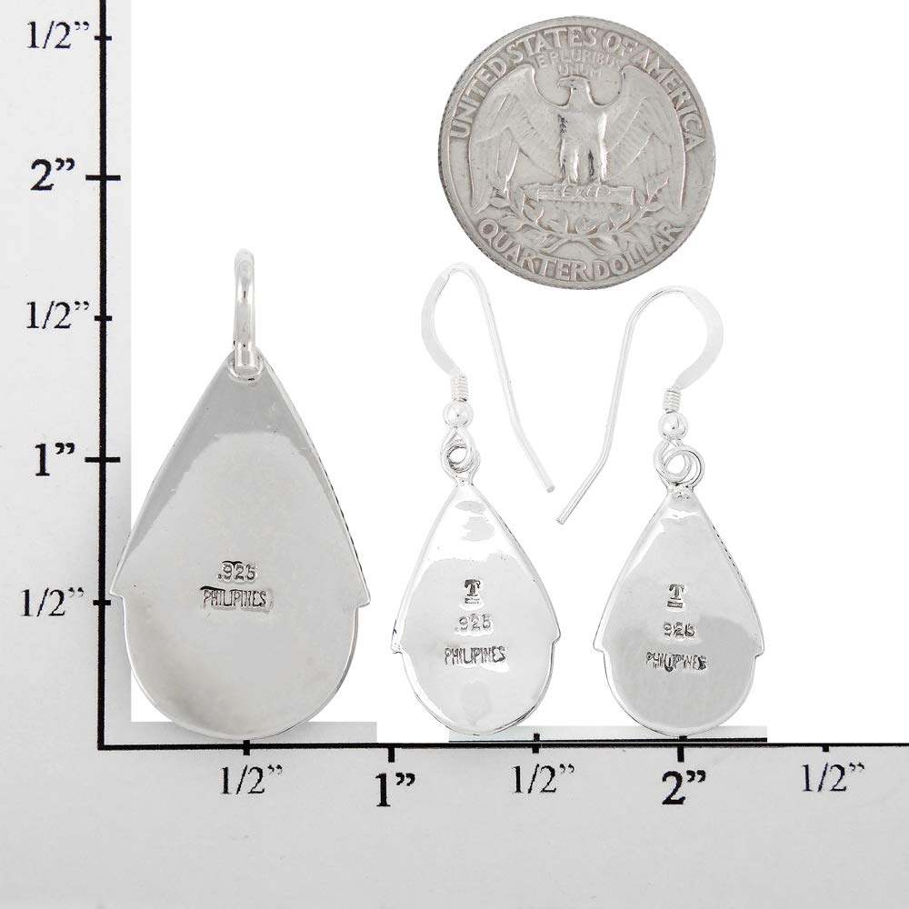 Genuine Gemstones Necklace Earrings Pendant Set 925 Sterling Silver (24" Length) (Spiny Turquoise)